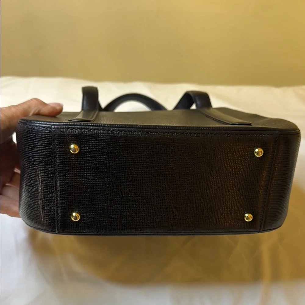 Vintage MCM Structured‎ Black Leather Satchel – Gold Hardware – Rare Style E7844